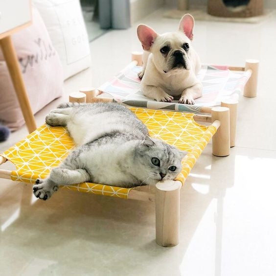 PETLounge – Cama Elevada de Lienzo y Madera