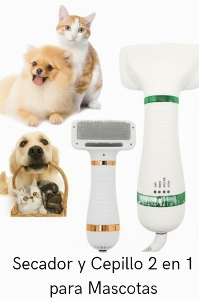 Secador y Cepillo 2 en 1 para Mascotas