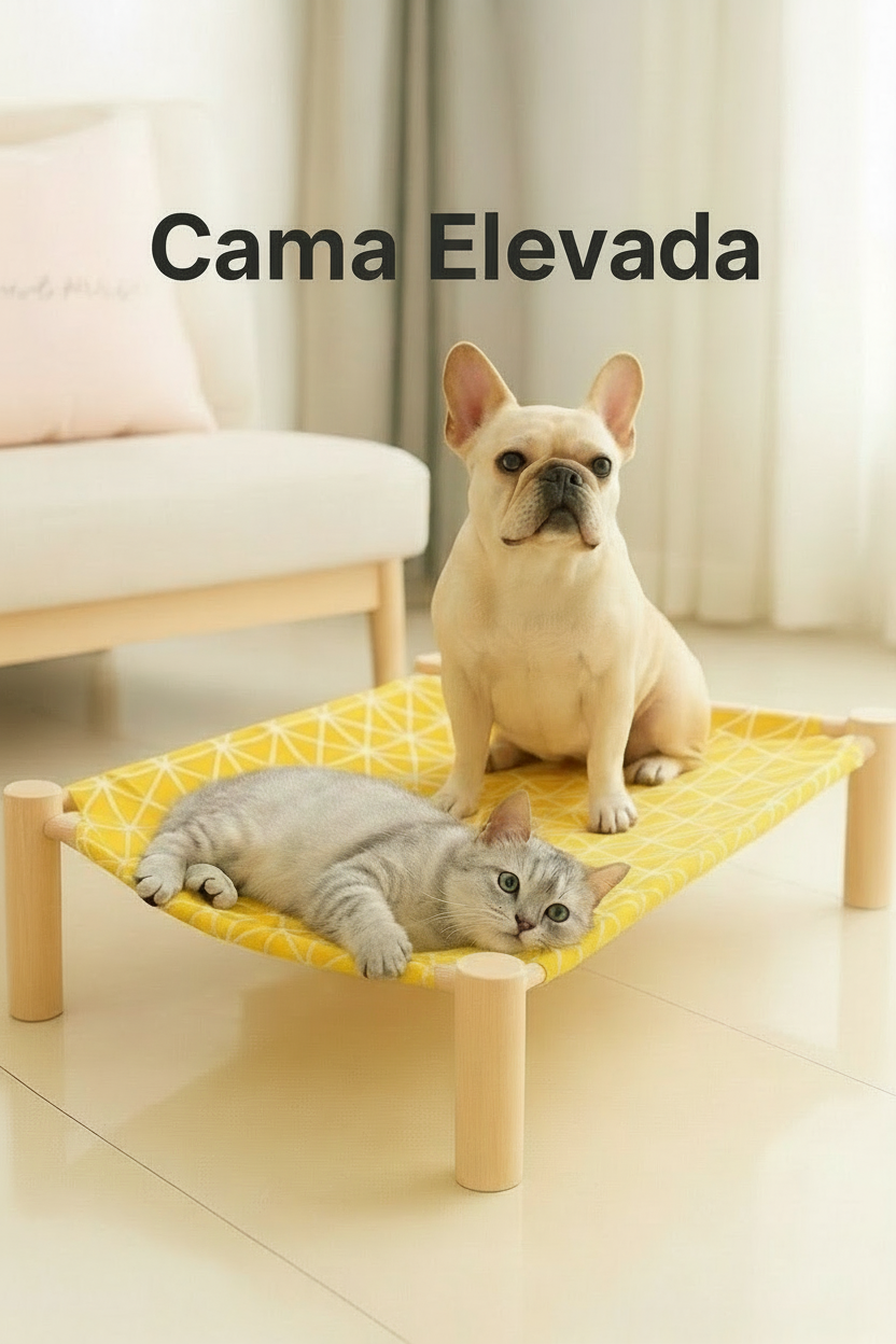 Cama Elevada de Lienzo y Madera
